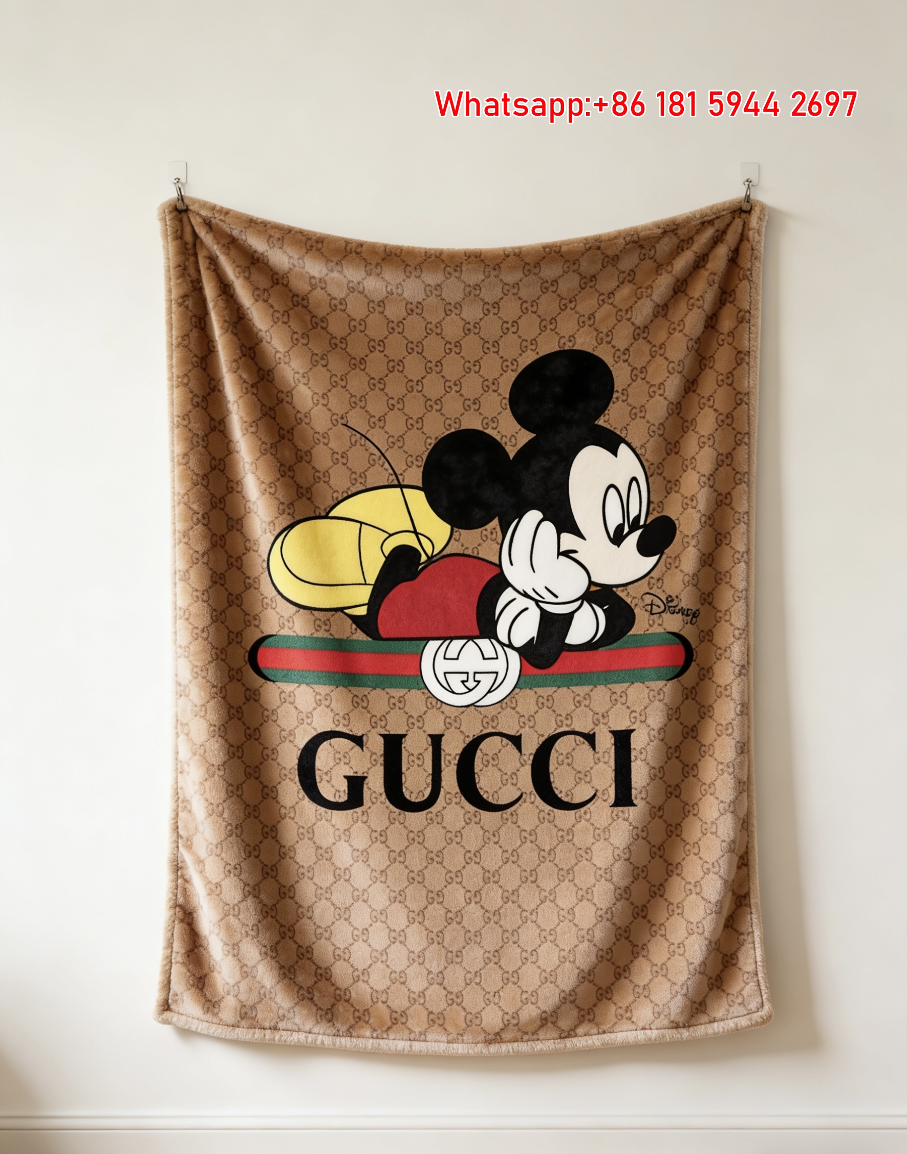Gucci Lying Mickey Mouse Flannel Blanket Wall Hanging throw blanket IMG_2416